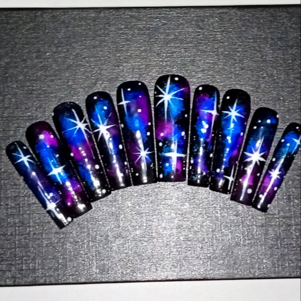 Galaxy designed gel press on nails